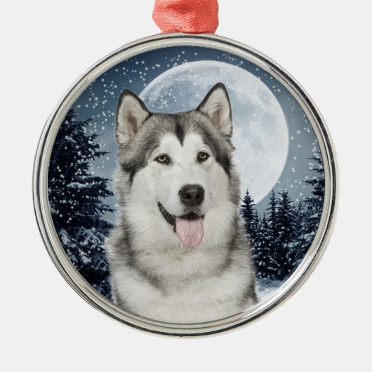 Moon d'hiver Husky Ornement de Noël (Devant)