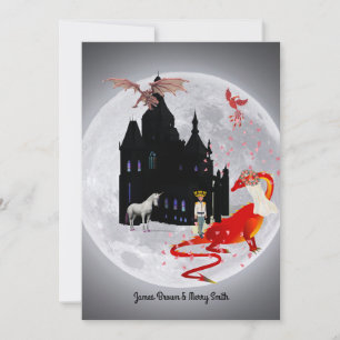 Moon Dragon Prince Unicorn Phoenix Castle Wedding Kaart