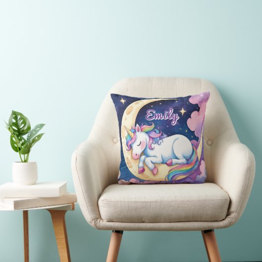 Moon Dream Unicorn Pillow – Bewerkbare naam Kussen (Stoel)