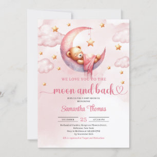 Moon en back roze en gouden meisje baby shower kaart