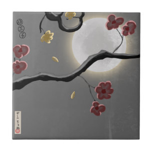 Moon- en bloesems Ceramic Tile Tegeltje