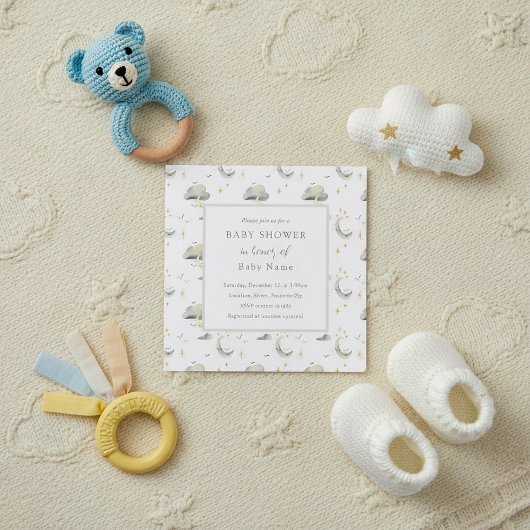 Moon en clouds unisex baby shower-uitnodiging kaart