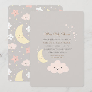 Moon en Star Baby shower Invitation Grey Kaart