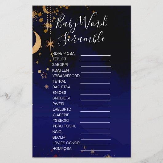 Moon- en star-thema baby word scramble game (Voorkant)