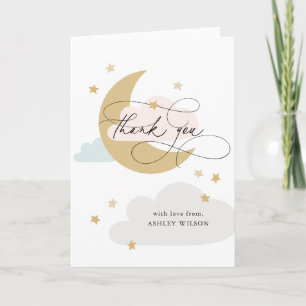 Moon en Stars Roze Blauw Manuscript Baby shower Da Bedankkaart