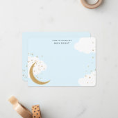 Moon en sterren, babyblauw, gepersonaliseerd vlak notitiekaartje (Voorkant / Achterkant in situ)