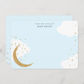 Moon en sterren, babyblauw, gepersonaliseerd vlak notitiekaartje (Voorkant / Achterkant)