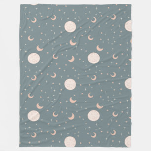 Moon en sterren - blauw fleece deken