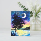 Moon en sterren boven het meer briefkaart (Staand voorkant)