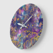 Moon en sterren | Goud, kleurrijk Grote Klok (Hoek)