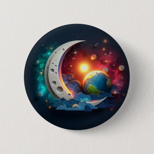 Moon en sterren ronde button 5,7 cm (Voorkant)