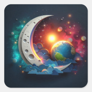Moon en sterren vierkante sticker