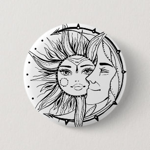 Moon en zon. illustratie tattoo stijl ronde button 5,7 cm
