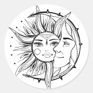Moon en zon. illustratie tattoo stijl ronde sticker