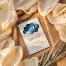 Moon et Stars Boy Baby shower Invitation