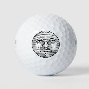 Moon Face Eyes Sky Night  Black White Old Golfballen