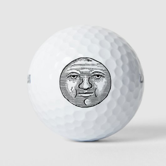 Moon Face Eyes Sky Night Zwart Wit Oud Golfballen (Voorkant)