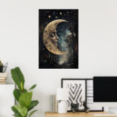 Moon Face In Forest Print, Gothic Witchy Poster (Bureau à domicile)