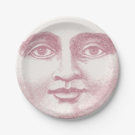  Moon Face in Roze Papieren Bordje (Voorkant)