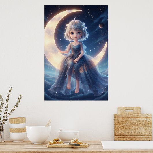 Moon Fairy Starry Night Art Poster (Cuisine)