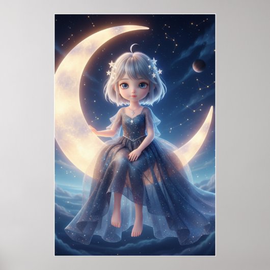 Moon Fairy Starry Night Art Poster (Devant)