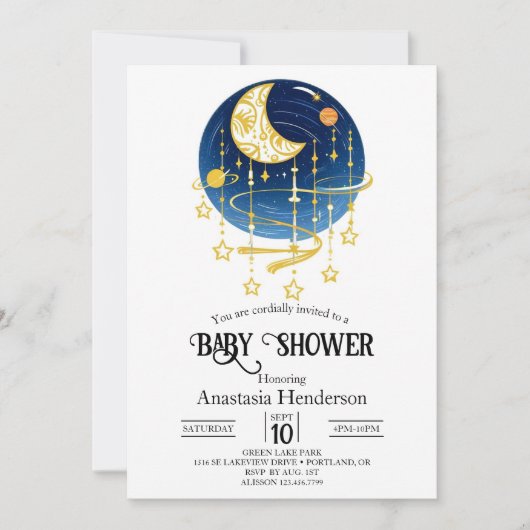Moon Falling Stars Baby shower Kaart (Voorkant)