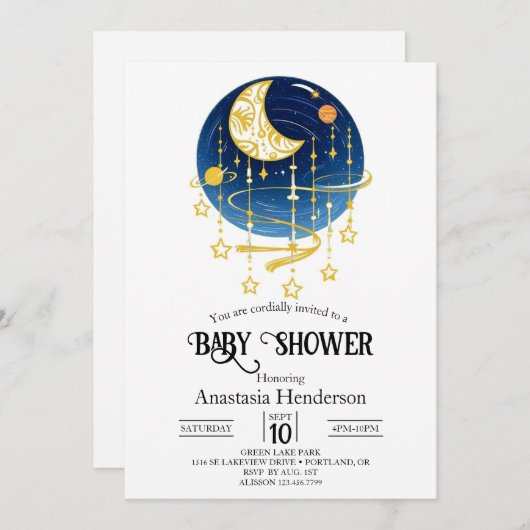 Moon Falling Stars Baby shower Kaart (Voorkant / Achterkant)