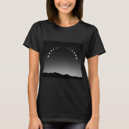 Moon fase T-shirt vrouwen, landschap zwart