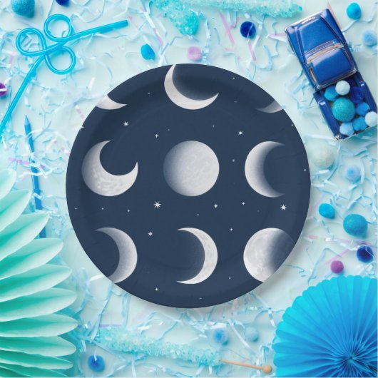 Moon Fasen Grid Hemels Patroon Ontwerp Papieren Bordje (Feest)