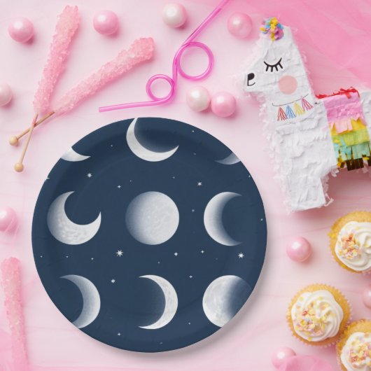 Moon Fasen Grid Hemels Patroon Ontwerp Papieren Bordje (Feest)