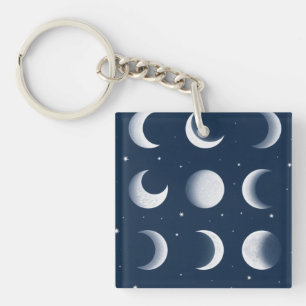 Moon Fasen Grid Hemels Patroon Ontwerp Sleutelhanger