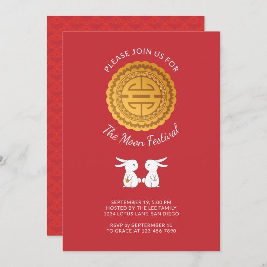 Moon Festival Mooncake Rabbit Invitation (Devant / Derrière)