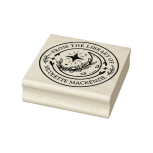 Moon Flower Hand Geïllustreerde Bibliotheekstempel Rubberstempel