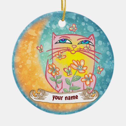 Moon Flowers Cat Keramisch Ornament (Voorkant)