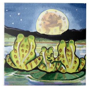 Moon Frogs Family Night Pond 6" Tile Trivet Tegeltje