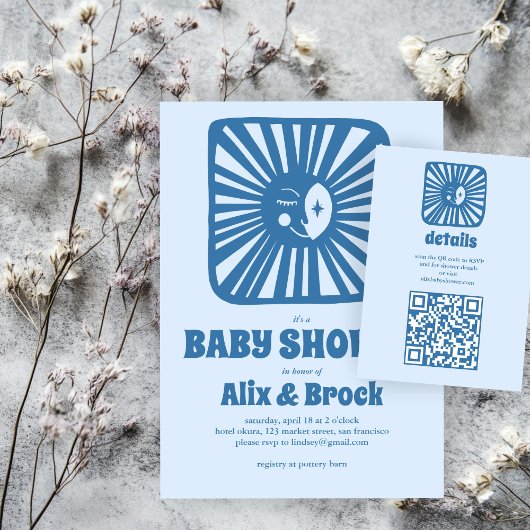 Moon Glow Boho Modern Schattige Aangepast QR-Baby Informatiekaartje