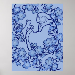 Moon Goddess Cat Witch Blues Poster