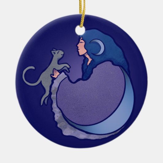 Moon Goddess Cat Witch Keramisch Ornament (Voorkant)