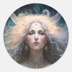 Moon Goddess Fantasy Art Ronde Sticker