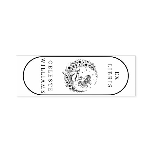 Moon Goddess Flower Moon Ex Libris Stamp Zelfinktende Stempel (Design)