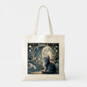 Moon Kitten Blue Night Art Nouveau Tote Bag (Achterkant)