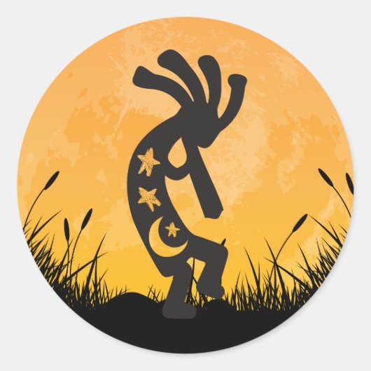 Moon Kokopelli Ronde Sticker (Voorkant)
