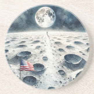 Moon Landing - Astronaut & American Flag Zandsteen Onderzetter