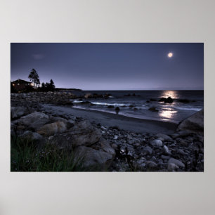 Moon Lit White Point Beach - afdrukken in fijne ku Poster