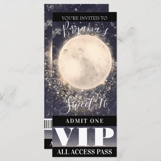 Moon Magic Celestial Sky Birthday Party VIP Ticket (Voorkant / Achterkant)