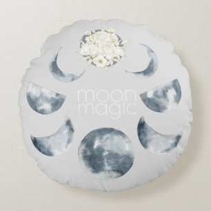 Moon Magic Moon Phase & Floral Pattern Rond Kussen