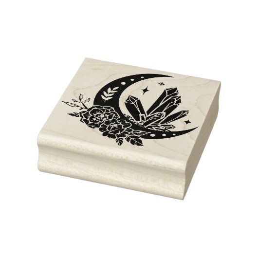 Moon met bloemen en kristallen 	rubberstempel (Stempel)