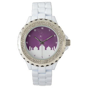 Moon met Mosque Silhouette Horloge