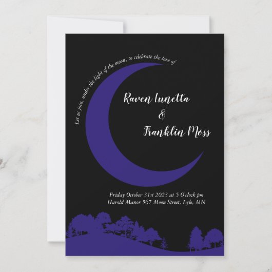 Moon Midnight Blue Faire-part de mariage (Devant)