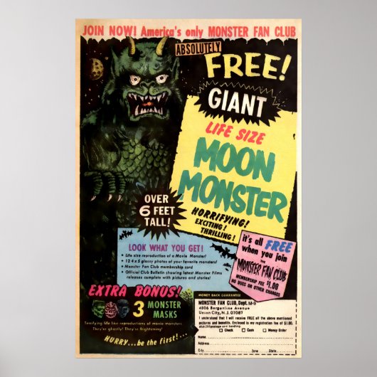  Moon Monster Advertisement Art Poster (Voorkant)